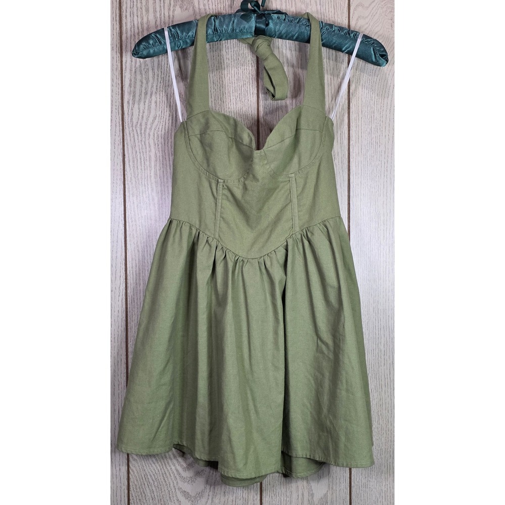 Princess Polly Lyle Halter Neck Sage Green Bustier Mini Dress Size 2 US